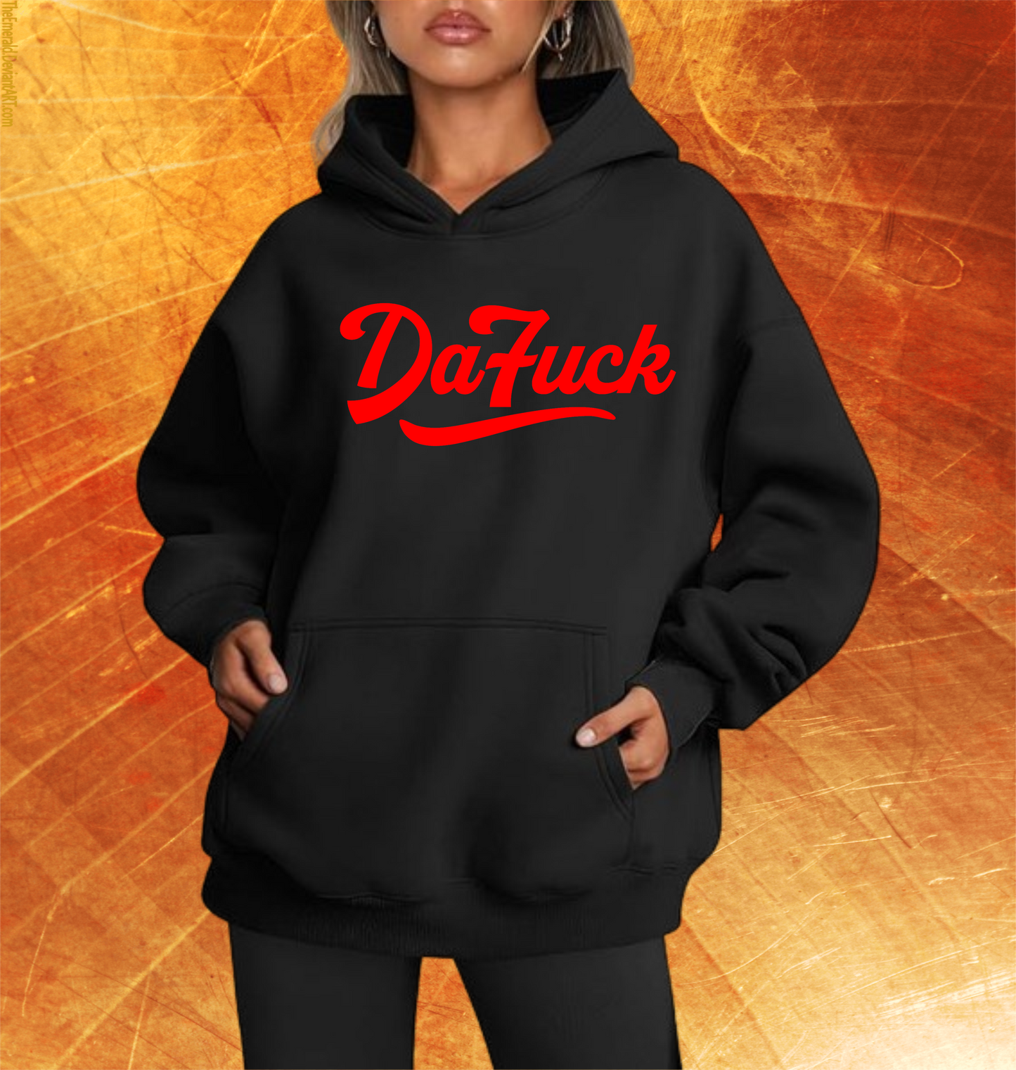 DaFUCK BLACK HOODIE WITH CURSIVE PRINT IN (WHITE, RED, BLUE, GREEN, YELLOW)