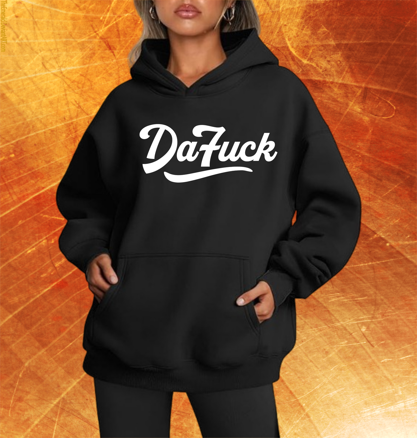 DaFUCK BLACK HOODIE WITH CURSIVE PRINT IN (WHITE, RED, BLUE, GREEN, YELLOW)