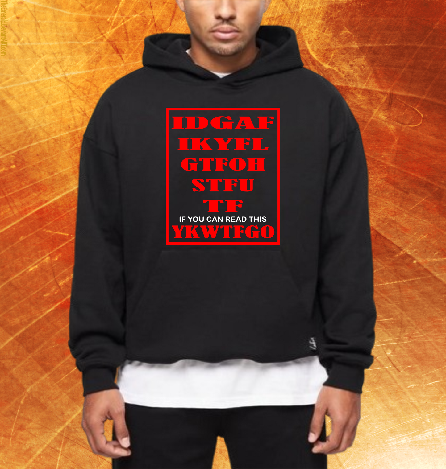 EYE TEST HOODIE. TRADITIONAL BLACK HOODIE WITH (RED OR WHITE) PRINT