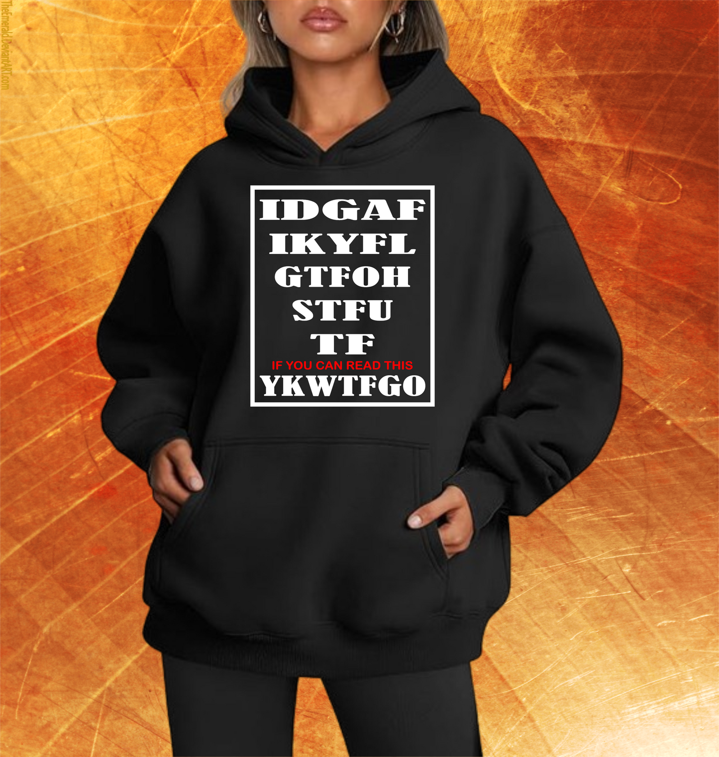 EYE TEST HOODIE. TRADITIONAL BLACK HOODIE WITH (RED OR WHITE) PRINT